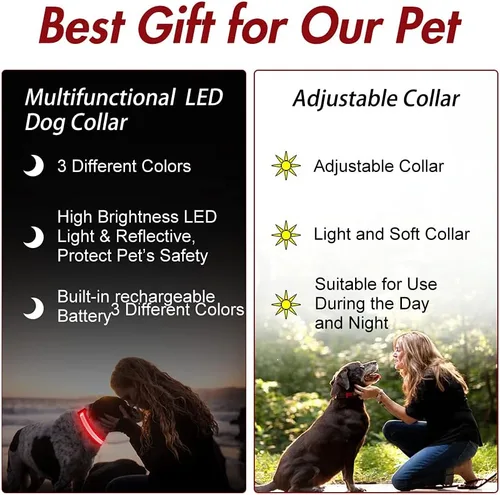 Miniatura 6 de YFbrite Collar de Perro LED Ultra Ligero Ajustable, Collares de Perro Iluminados Recargables que Brillan en la Oscuridad, Visibilidad y Seguridad