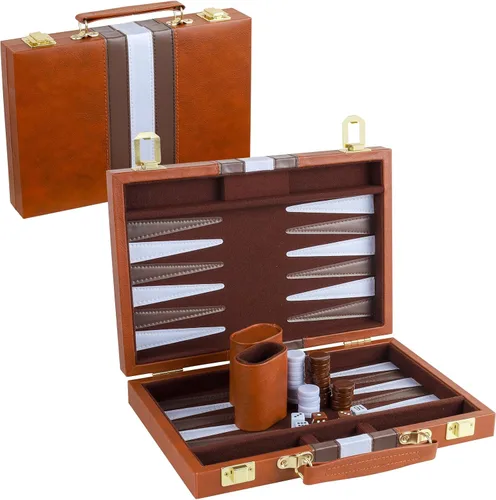 Miniatura 2 de Backgammon - Juego de 2 jugadores clásico de backgammon para adultos, juego de mesa con funda de piel sintética, portátil y juego de backgammon