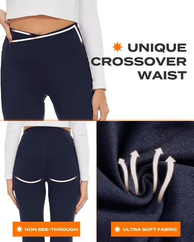 Miniatura 51 de TNNZEET Leggings acampanados negros para mujer, pantalones de yoga cruzados con bolsillos, corte de bota, leggings acampanados
