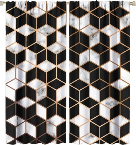 Miniatura 67 de Cortinas abstractas de mármol de lujo de lujo azul marino dorado a rayas con patrón de mármol estampado para dormitorio, sala de estar, cortinas