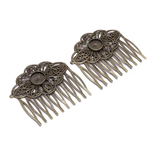 Miniatura 3 de 5 unids 52×56mm bronce antiguo peine para el pelo fabricación de joyas horquillas hallazgos ajuste 0.472 in cabujones de vidrio ajustes DIY pinzas