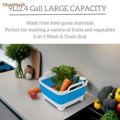 Miniatura 7 de Lavabo plegable de 9 L, tina plegable con tapón de drenaje, lavabo plegable portátil, fregadero de campamento para lavar platos, lavandería y uso