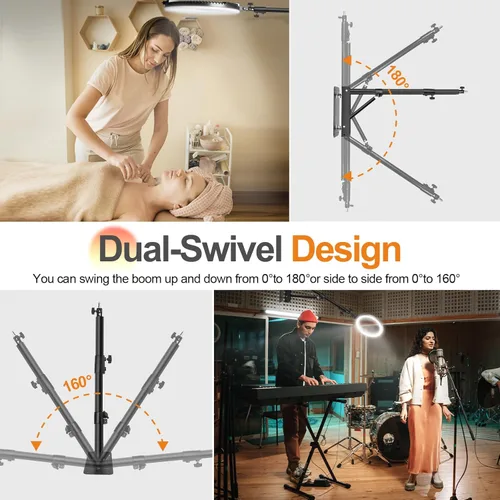 Miniatura 3 de Soporte de pared para luz de anillo, 70.8 pulgadas/70.9 in, soporte de brazo triangular de montaje en pared, rotación flexible de 180°, soporte