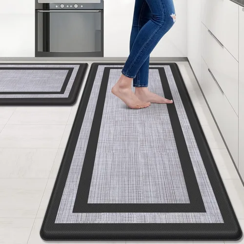Miniatura 16 de Mattitude Juego de 2 tapetes de cocina, acolchados antifatiga antideslizantes, ergonómicos, cómodos para cocina, suelo, oficina, fregadero, azul
