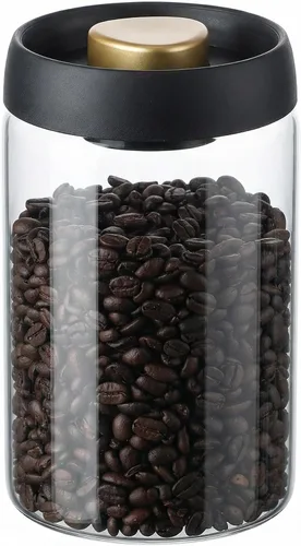 LOEZ Recipiente de café al vacío sin aire, tarro de almacenamiento de alimentos de vidrio borosilicato con tapa de bomba para detener la oxidación,