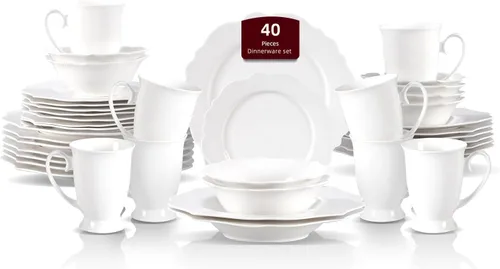 Miniatura 31 de HomeVss, nuevo juego de vajilla de porcelana de hueso, diseño de loto en relieve, juego de 20 piezas
