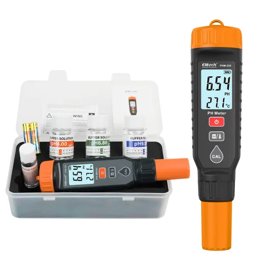 Elitech Profesional Pluma Medidor de pH - Probador Digital para pH y Temperatura en Hidroponía, Soluciones de Crecimiento con Kit de Calibración