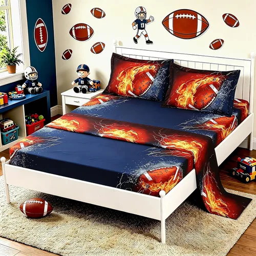 SDIII Juego de Sábanas de Fútbol Americano de 4 Piezas Twin Set, Sábanas Deportivas de Microfibra Suave con Bolsillo Profundo Twin para Niños Niñas