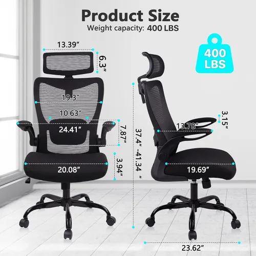 Miniatura 3 de CLATINA Silla de oficina ergonómica de malla resistente de 400 libras, silla de escritorio grande y alta con soporte lumbar ajustable