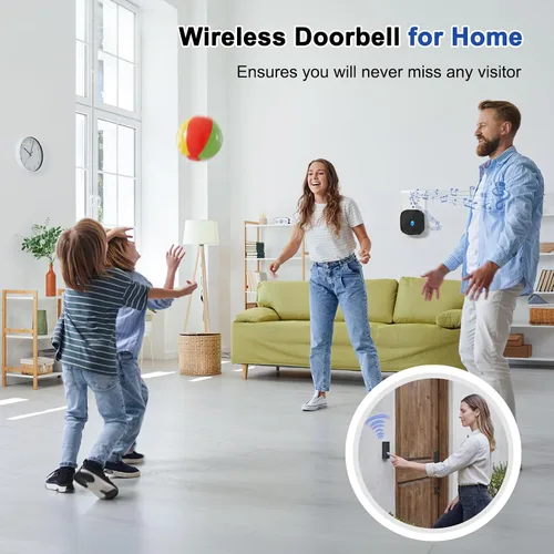 Miniatura 2 de Campanas de puerta inalámbricas para hogares, kits de timbre con 1 transmisor, 1 receptor, funcionamiento impermeable a un rango de 1000 pies, 48