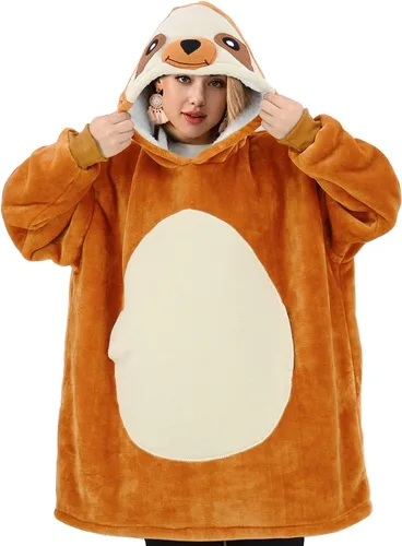 Miniatura 8 de vavalad Sloth Wearable Blanket Sweatshirt Sherpa Hoodie TV-Blanket for Adults Men Women Teens One Size Fits All