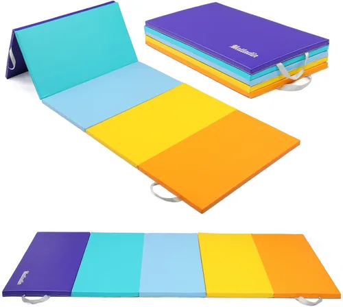 Matladin Colchoneta plegable de piel sintética para gimnasia y ejercicios aeróbicos de 8 pies/6 pies, para estirar, yoga, animadoras, artes