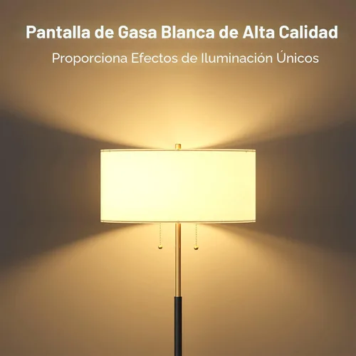 Miniatura 5 de Karjoefar Lámpara de pie de 2 luces, lámpara de pie de mediados de siglo con pantalla de tela blanca, lámpara de pie alta para sala de estar, Negro