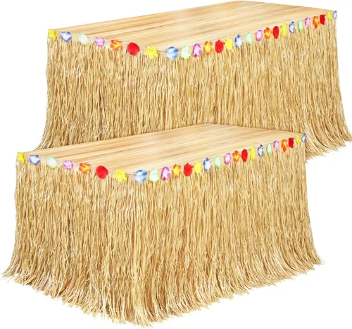 Miniatura 8 de Fovths Luau - Falda de mesa de hierba natural de 9 pies x 29.5 pulgadas, falda de mesa hawaiana para decoraciones de fiesta hawaiana tropical, Verde