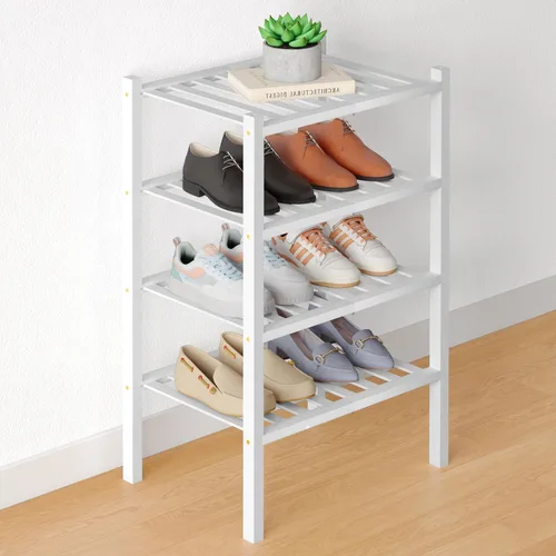 Miniatura 22 de Smiry Zapatero de bambú para clóset, organizador de zapatos apilable de 4 niveles largo de madera, estante de almacenamiento de zapatos Negro