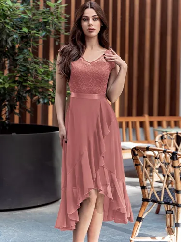 Miniatura 3 de Miusol Vestido de dama de honor elegante con cuello en V y encaje floral retro para mujer