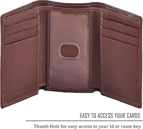 Miniatura 3 de Cartera de piel auténtica con triple pliegue para hombre, bolsillo frontal delgado, tarjeta de bloqueo RFID
