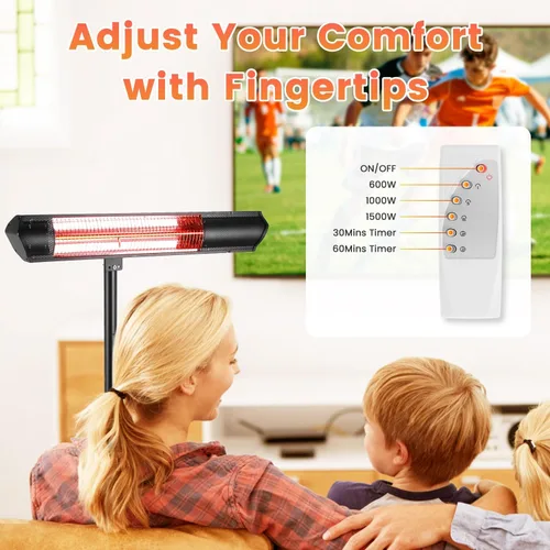 Miniatura 8 de Calentador eléctrico para patio al aire libre, calentador infrarrojo de 1500 W con control remoto, 3 niveles de calefacción, altura ajustable