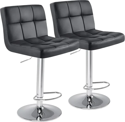 DUMOS Juego de 2 taburetes de bar, taburetes de bar giratorios ajustables sin brazos, taburetes de bar hidráulicos de piel sintética, taburetes de