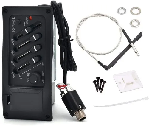 Jiayouy Pastilla de guitarra 4 bandas EQ-7545R amplificador de preamplificador ecualizador sintonizador Piezo Pickup para guitarras acústicas