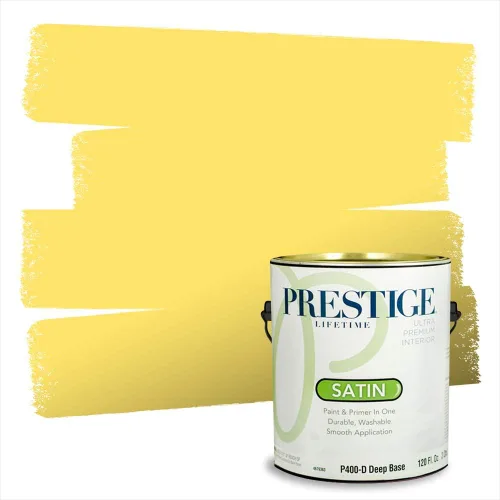 Miniatura 106 de PRESTIGE Pinturas Pintura Exterior e Imprimación En Uno, 1 Galón, Satinado, Pareja Comparable de Benjamin Moore* Amarillo* 320BM-PCM