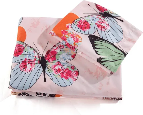 Miniatura 4 de Feelyou juego de funda de edredón y fundas de almohada de microfibra de poliéster suave para niños y niñas, diseño de mariposas, piñas, ciervos