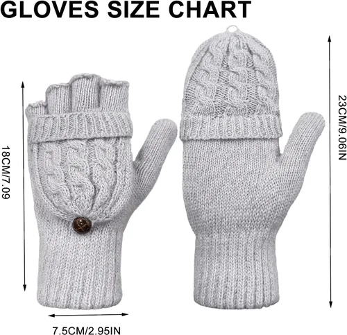 Miniatura 56 de Beurlike Guantes de invierno para mujer, de lana cálida, a prueba de viento, convertibles, sin dedos