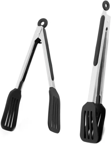 Miniatura 7 de pinzas de cocina de 9 pulgadas y 12 pulgadas, de acero inoxidable, de silicona, resistentes al calor, tipo espátula, para dar vuelta la carne