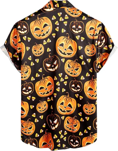 Miniatura 2 de VATPAVE Camisas de manga corta con botones de calabaza de Halloween para hombre