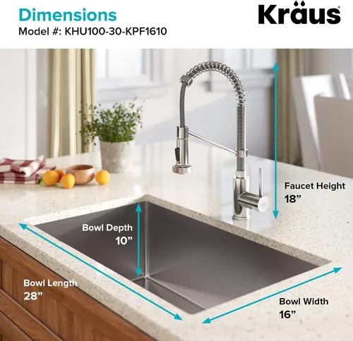 Miniatura 3 de Kraus KHU100-30-1610-53SS Standart PRO - Juego de fregadero de acero inoxidable y grifo de cocina, 30 pulgadas