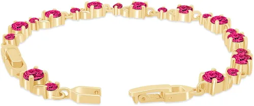 Miniatura 4 de AFFY Pulsera de tenis con forma de hoja de oro amarillo de 14 quilates, granate