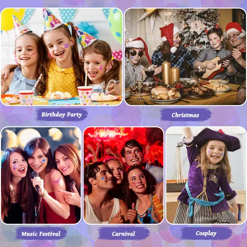 Miniatura 7 de Kit de tatuajes temporales con purpurina para niños, 48 colores de purpurina, 178 plantillas, 4 pegamento, 5 pinceles, kit de purpurina para adultos