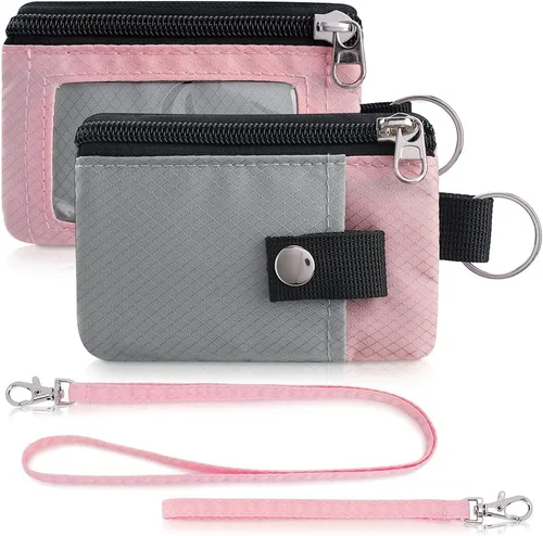 Miniatura 28 de Artpaxy Cartera minimalista para hombres y mujeres, llavero con bloqueo RFID, con cremallera, pequeña cartera con ventana de identificación, 2