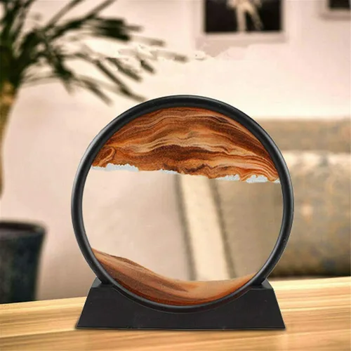 Miniatura 5 de XKSW Pintura de arena que fluye 3D, decoración de arte en movimiento, marco de vidrio redondo de paisaje natural de reloj de arena, pintura de arena