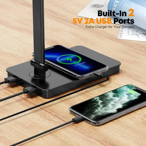 Miniatura 5 de Lámpara de escritorio LED para cuidado de los ojos, lámpara de mesa regulable con 2 puertos de carga USB y 10 niveles de brillo x 5 modos