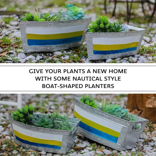 Miniatura 6 de Zeckos Juego de 2 macetas de metal galvanizado para barcos – Elegantes tinas de flores para interior y exterior – Abalorio marinero – Decoración