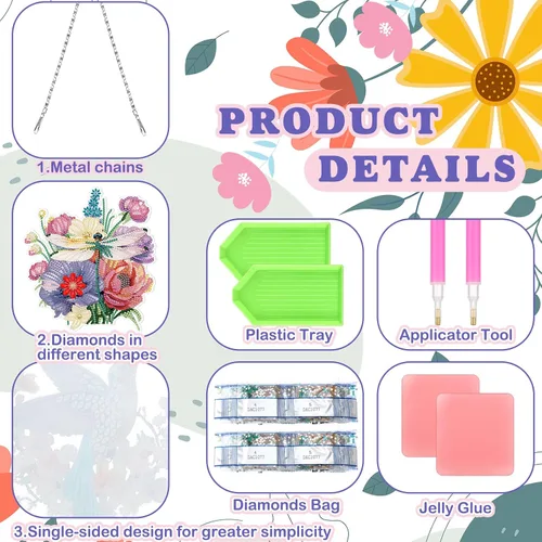 Miniatura 2 de Chitidr 6 Piezas Mariposas Colibríes Libélula Pintura de Diamantes Kits de Letreros Colgantes de Verano Arte de Corona Diamante 5D DIY Adornos