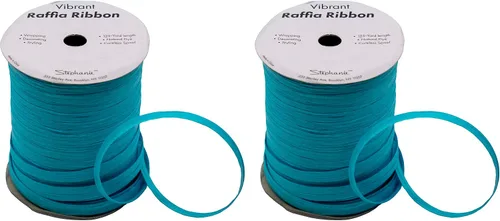 Miniatura 3 de Paquete de 2 rollos de cinta de rafia de papel de 200 yardas para embalaje y decoración de papel kraft (aguamarina)