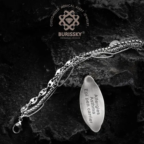 Miniatura 10 de Pulseras de alerta médica elegantes personalizadas para mujer con grabado gratis, pulsera de identificación de emergencia personalizada
