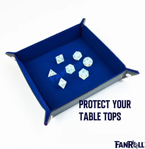 Miniatura 5 de FanRoll - Bandeja plegable de terciopelo para dados con respaldo de piel sintética: azul, juego de rol, accesorios de dados para Calabozos y Dragones