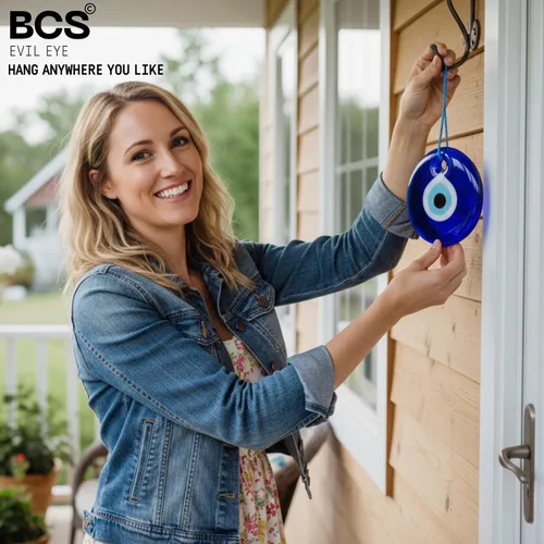 Miniatura 5 de BCS Decoración azul contra el mal de ojo de 5.2 pulgadas, adorno colgante de pared hecho a mano turco griego Nazar amuleto de buena suerte y amuleto