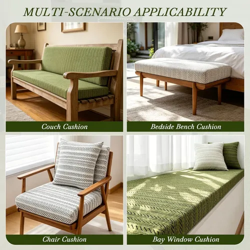 Miniatura 7 de Custom Bench Cushion for Indoor Furniture, Window Seat Cushion, Bay Window, 75D Foam, Herringbone Fabric Options, Waterproof Cover, Non Slip Bottom