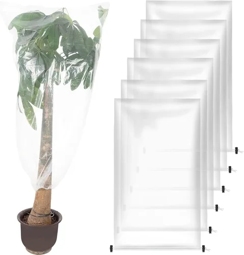 ANPHSIN 6 piezas de película de invierno para plantas con cordón, cubierta de plástico de 35 x 59 pulgadas, protección contra congelación, bolsa de