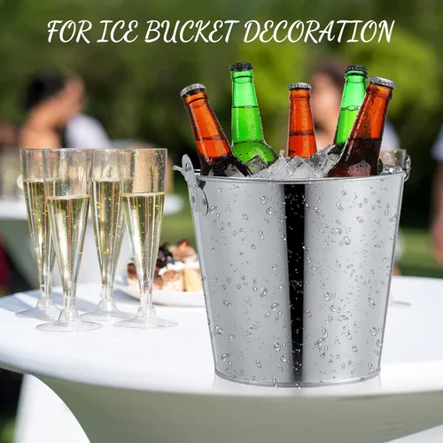 Miniatura 3 de Mumufy Juego de 12 cubos de cerveza de metal grande de 10 l, 8 cubos de hielo de metal galvanizado con 2 palas de hielo y 2 pinzas, lata plateada