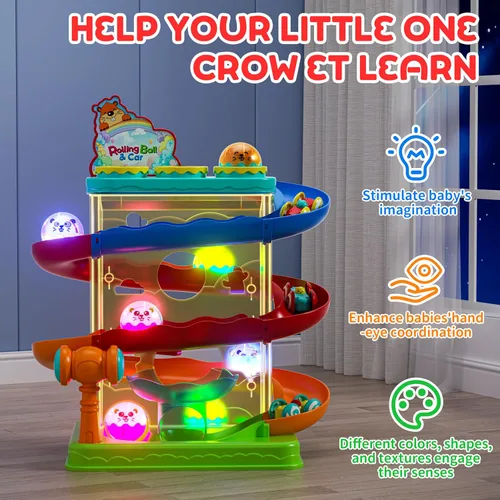 Miniatura 2 de 2 en 1 Pista de Carrera de Bolas Rodantes y Rampa de Coches para Niños Pequeños, Juguete de Bola con Martillo para Niños y Niñas, Juguetes