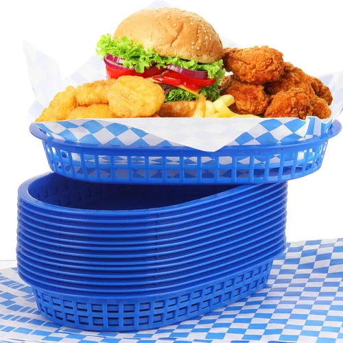 Miniatura 10 de Uiifan 24 cestas de comida para servir con 100 forros de delicatessen, cestas de comida rápida de 10.5 x 7 pulgadas, bandejas de servicio de Naranja