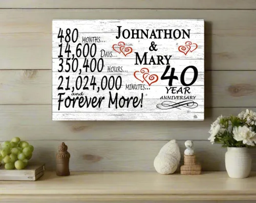 Miniatura 3 de Letrero personalizado de aniversario de 40 años, regalo de aniversario de boda para días de pareja, minutos y años, madera maciza, 16.5 x 10.5 x