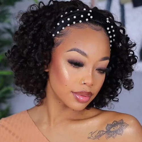 MIMAN Pelucas de cabello humano corto rizado de 8 pulgadas para mujeres negras, sin pegamento, sin encaje frontal, color negro natural, corte Pixie,