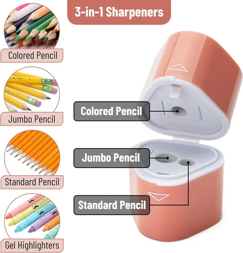 Miniatura 3 de Mr. Pen - Sacapuntas para lápices de colores, paquete de 3, 3 agujeros, manual de sacapuntas Colores boho