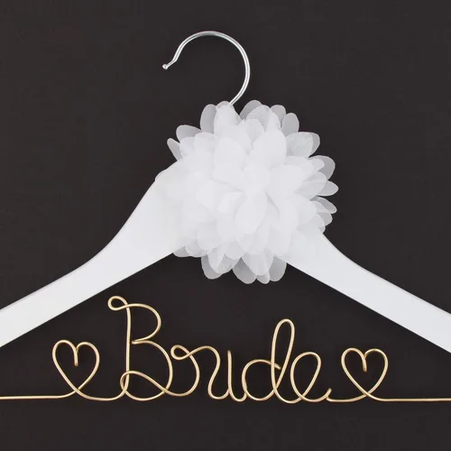 Miniatura 6 de Ella Celebration Bride to Be - Colgador de madera y alambre para vestidos de novia, vestidos (blanco con oro claro)